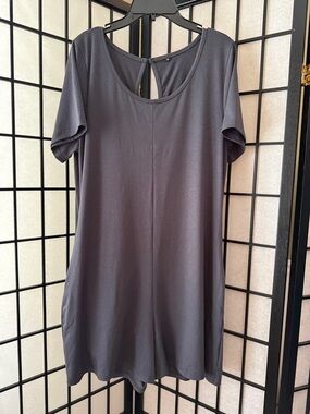 Short Sleeve Scoop Neck Gray Romper